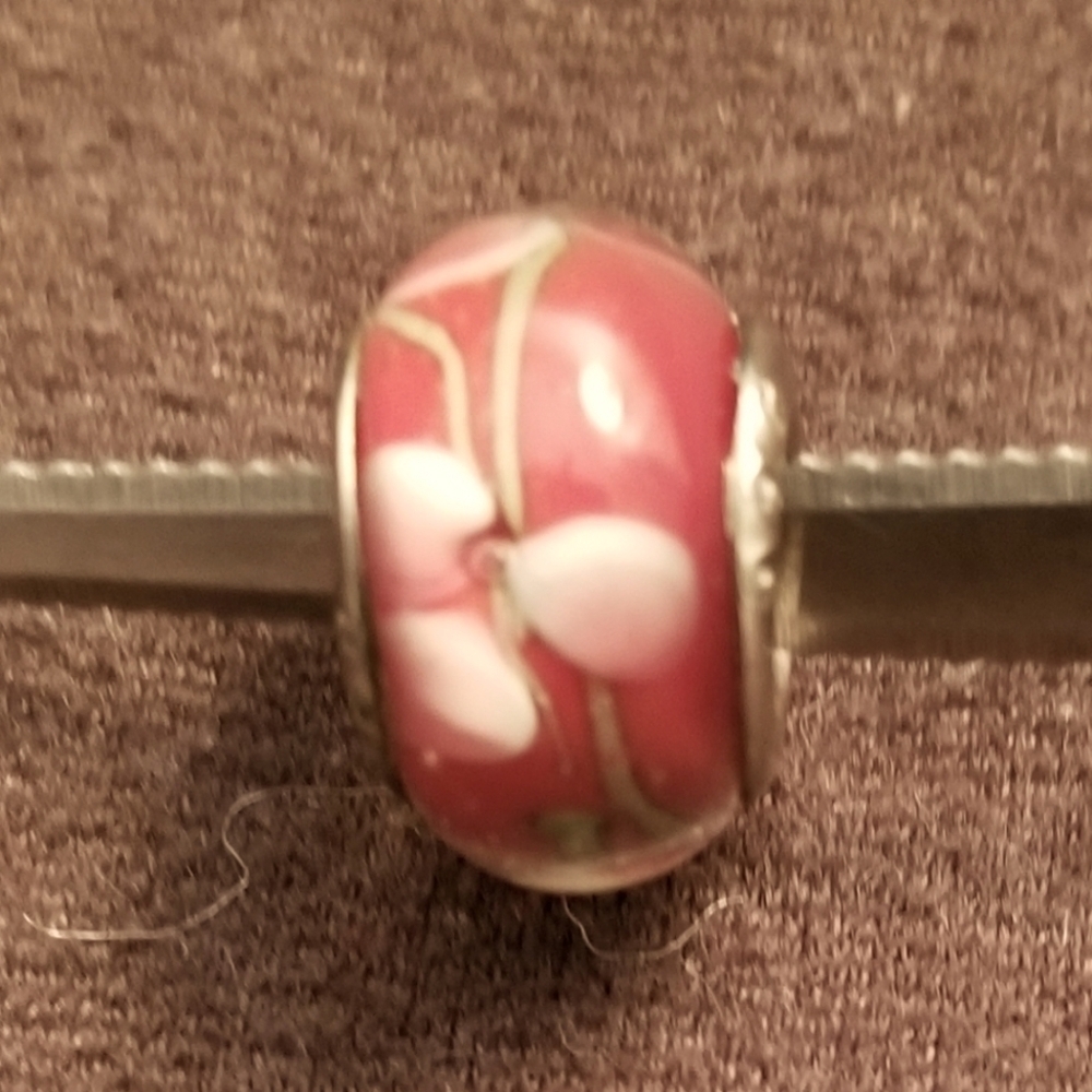 Round Flower Glass Bead with Sterling Silver Core for European Charm Bracelet